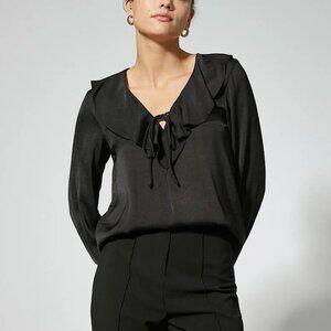 J. Crew Ruffle Neck Black Blouse Sz S